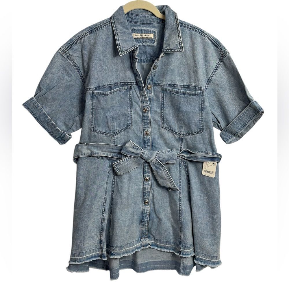 FREE PEOPLE Cotton Jenny‎ Denim Tie-Waist Tunic, Size XSMALL - Picture 5 of 15